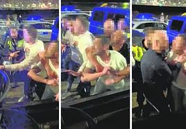 Momentos de tensión entre los participantes en la pelea y los policías municipales.