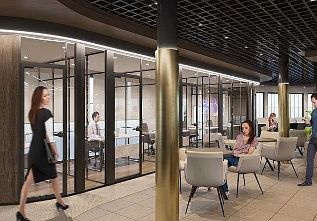 Vista del centro de negocios en el crucero.