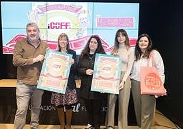 El cineasta Kepa Sojo, la directora de la Fundación Vital Arantxa Ibañez de Opacua, la concejala Estíbaliz Canto, la actriz Amaia Sagasti y la cineasta Sonia Pacios este lunes en la inauguración de la segunda edición del festival Icoff.
