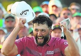 Jon Rahm estalla de alegría al proclamarse la pasada madrugada ganador del Masters de Augusta.