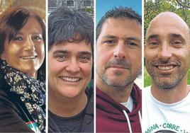 De izquierda a derecha, Irune Etxarri (ELA), Ainhoa Uriarte (LAB), Iker Amondarain (SVPE) e Iván Ocio (CC OO).