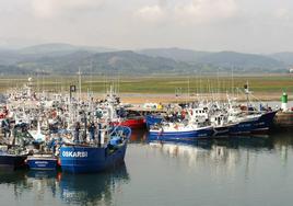 Barcos Pesqueros en el puerto de Santoña. Al fondo, las Marismas.