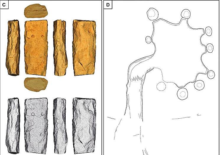 El monolito de Jibal al-Khashabiyeh, Jordania, y la trampa grabada en su superficie.