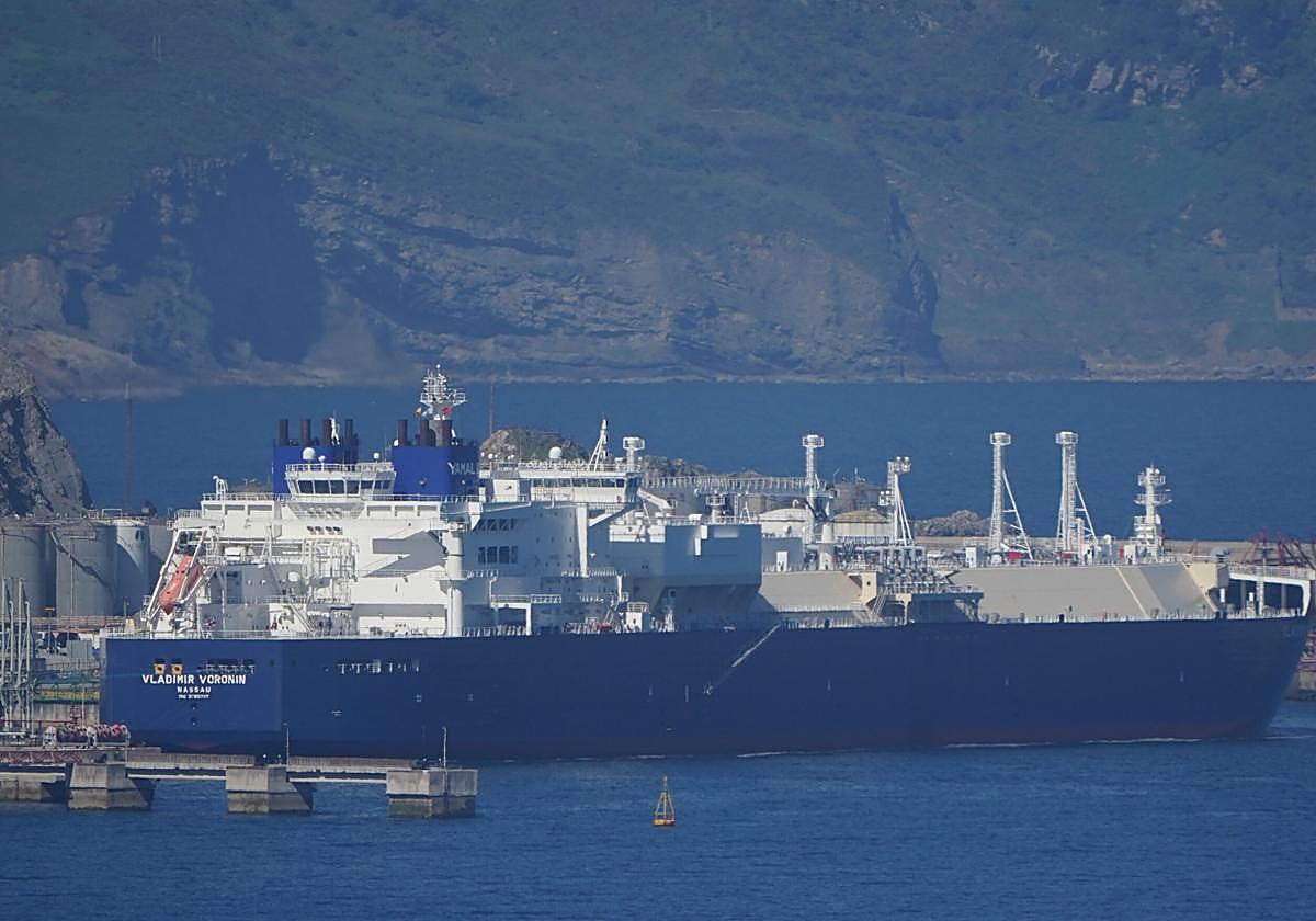 Imagen de un buque gasero en los muelles del Puerto de Bilbao.