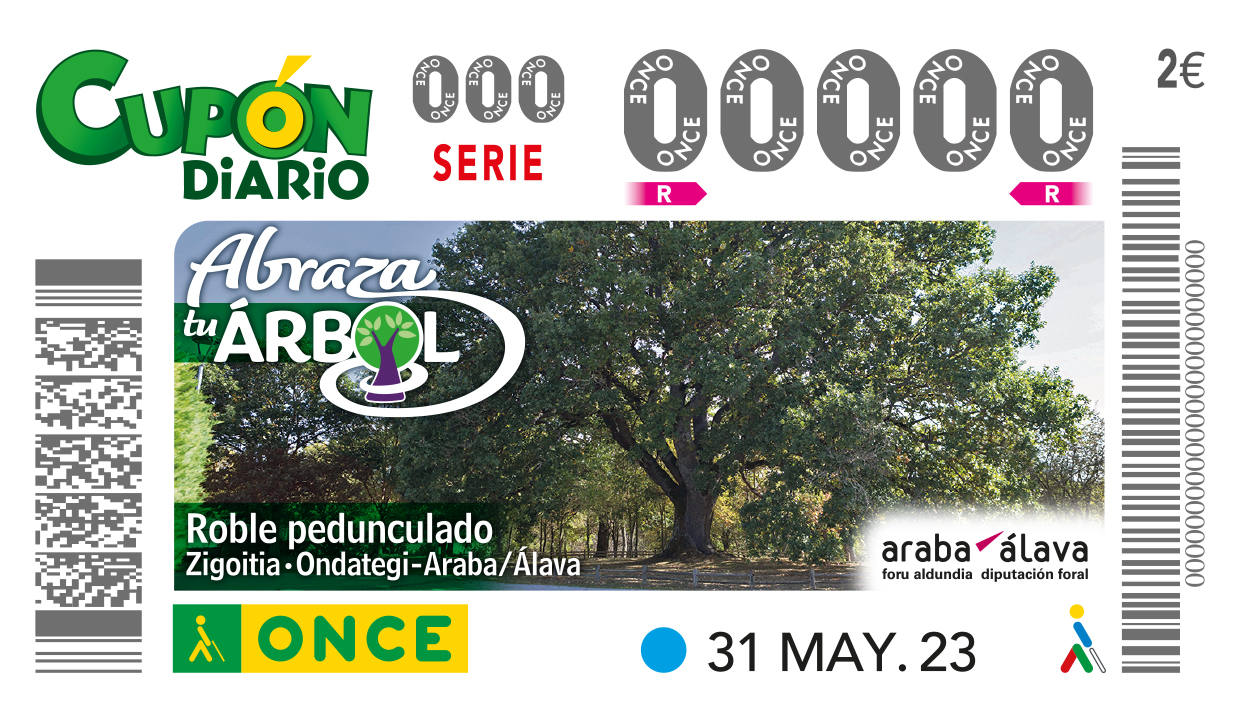 El Roble de Ondategi, protagonista de un cupón de la ONCE de la serie 'Abraza tu árbol'