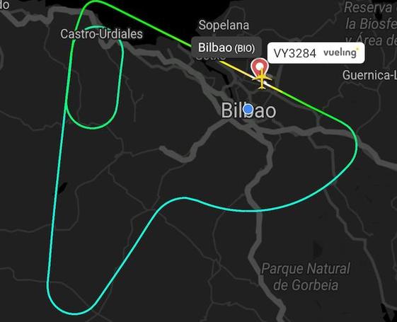 Trayectoria que ha seguido el vuelo antes de regresar a Loiu.