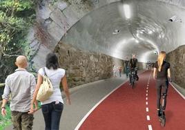 Recreación del bidegorri a su paso por el túnel de El Boquete