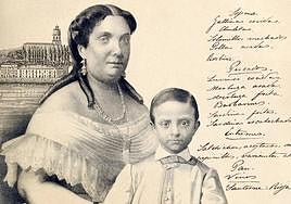 Menú ofrecido al séquito de Isabel II el 31 de agosto de 1865 (AHDFB) y retrato de la reina y el príncipe Alfonso en 1864.