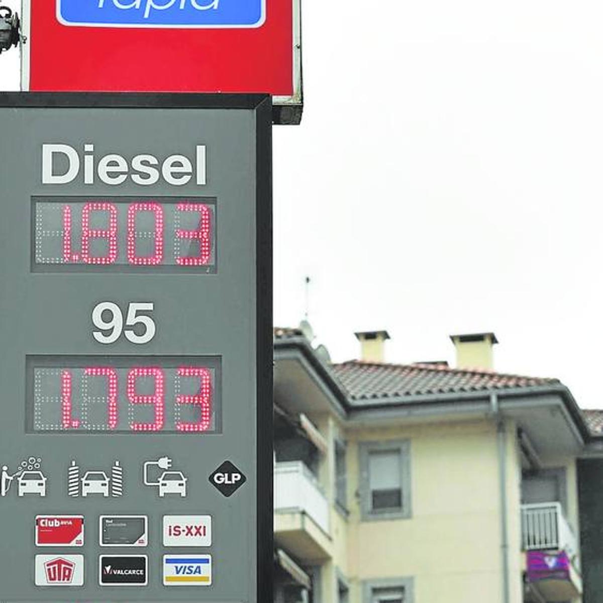 El cartel marca los precios del combustible en Azitain.