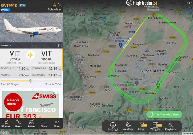 El recorrido de la aeronave que surca el cielo de Vitoria.