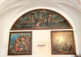 Estos tres lienzos de la Ermita de la Virgen del Campo, de Berganzo, se van a restaurar junto a una escultura de la Virgen de la misma ermita.