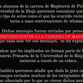 Uno de los autores pide perdón y los alumnos afirman que los mensajes no los escribieron estudiantes de la carrera