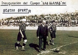 Saque de honor del señor Barguren en la inauguración del campo de Las Llanas.