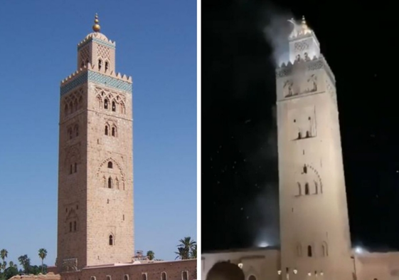 El minarete de la célebre mezquita Koutoubia quedaba envuelto en una nube de polvo