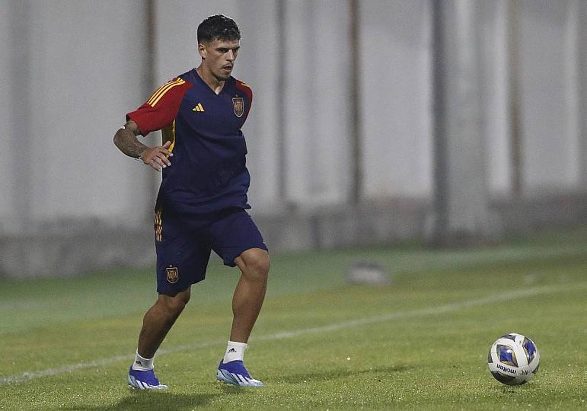 Javi López, en un entrenamiento con la sub'21.