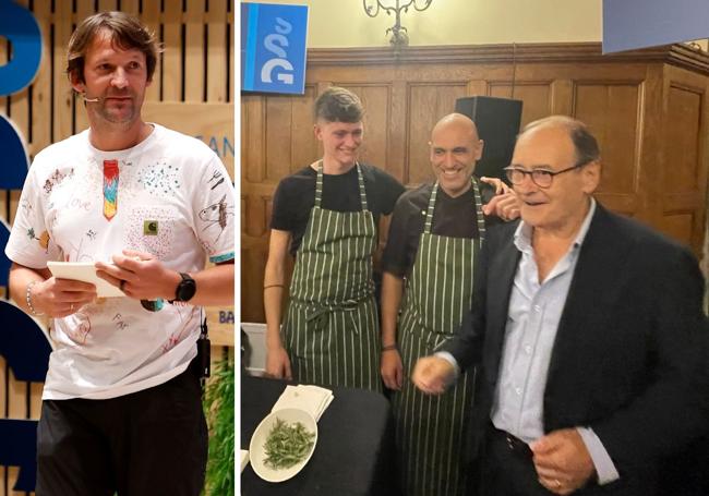 René Redzepi, a la izquierda. Hilario Arbelaitz con su discípulo Luis Lera (cocinó Sopa de Paloma) en la fiesta del Palacio de Miramar.