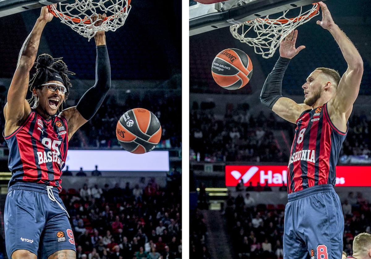 Moneke y Sedekerskis se cuelgan del aro en la victoria ante el Partizan.