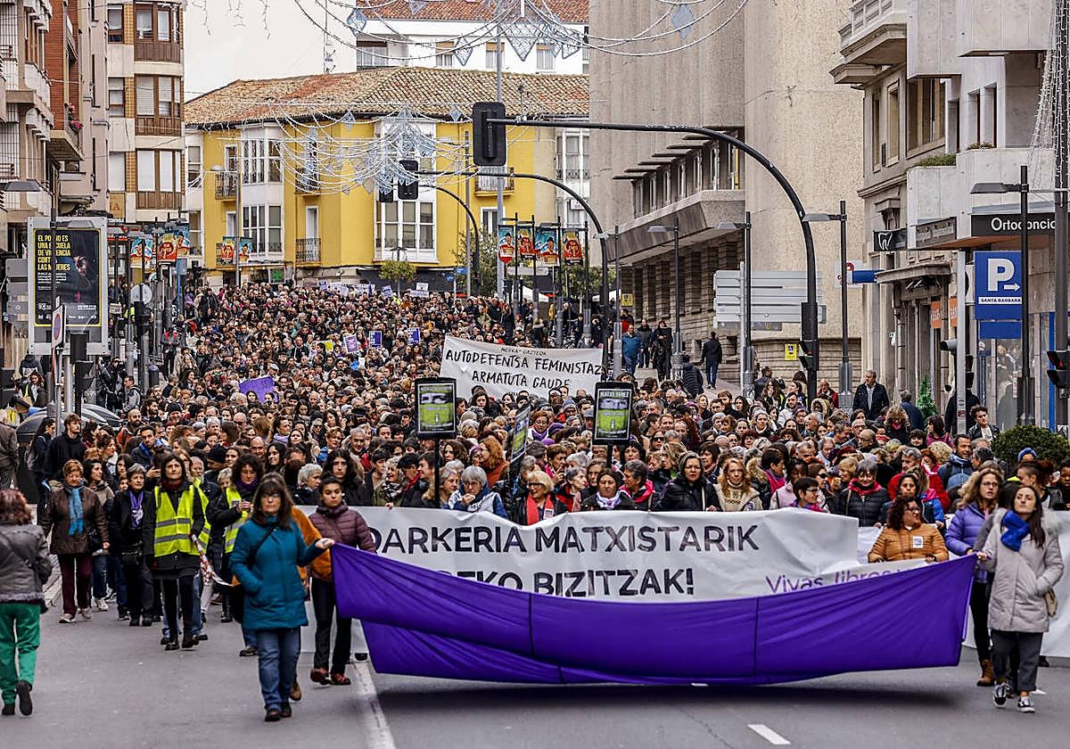 La manifestación, a su paso por la calle La Paz.