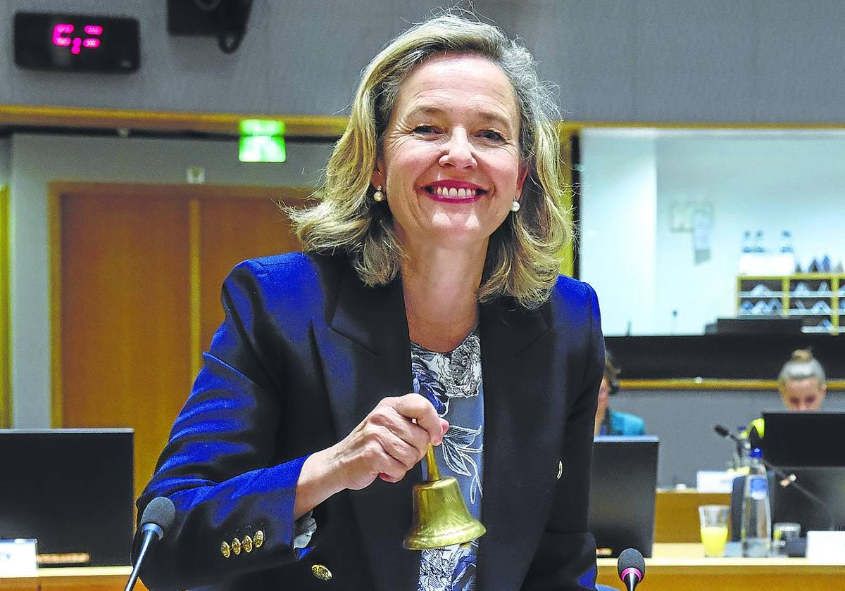 Nadia Calviño, durante la reunión de los ministros de Economía de la UE celebrada ayer en Bruselas.