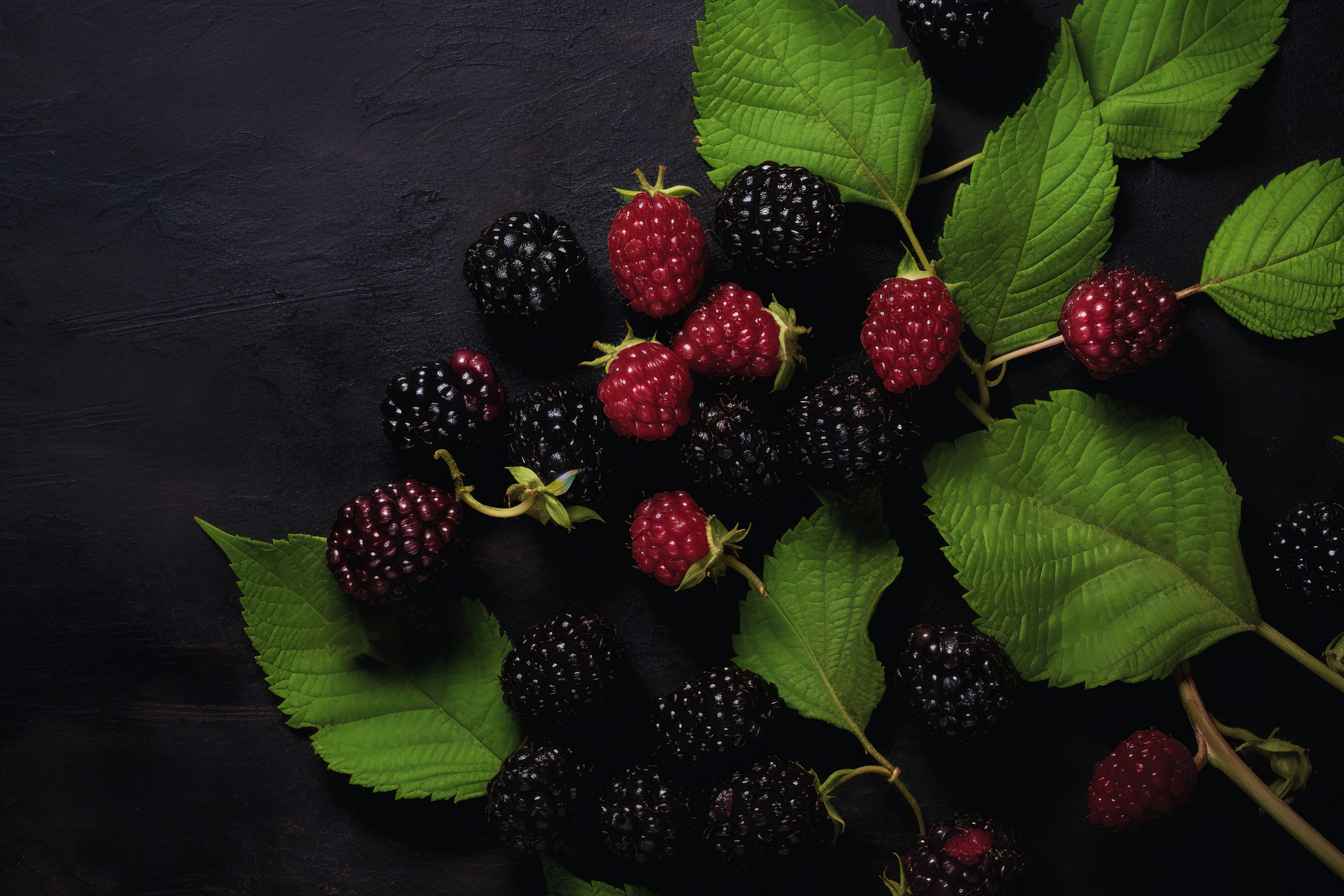 Hojas y frutos de morera.