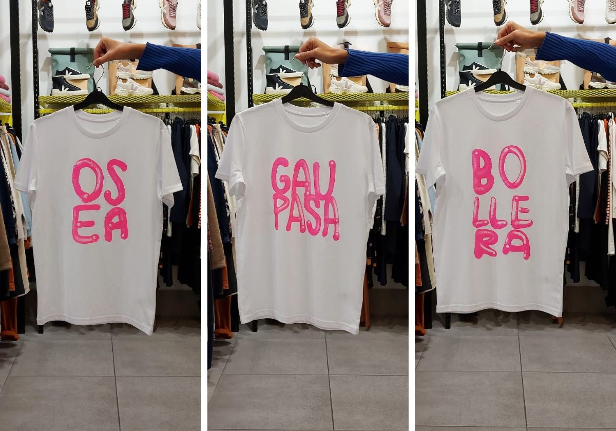 Las camisetas que Urtzi ha lanzado en colaboración con el artista durangués Ismael Iglesias.
