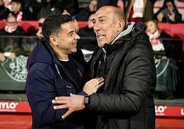 Michel saluda a Pedro Rostoll, ayudante de García Plaza.