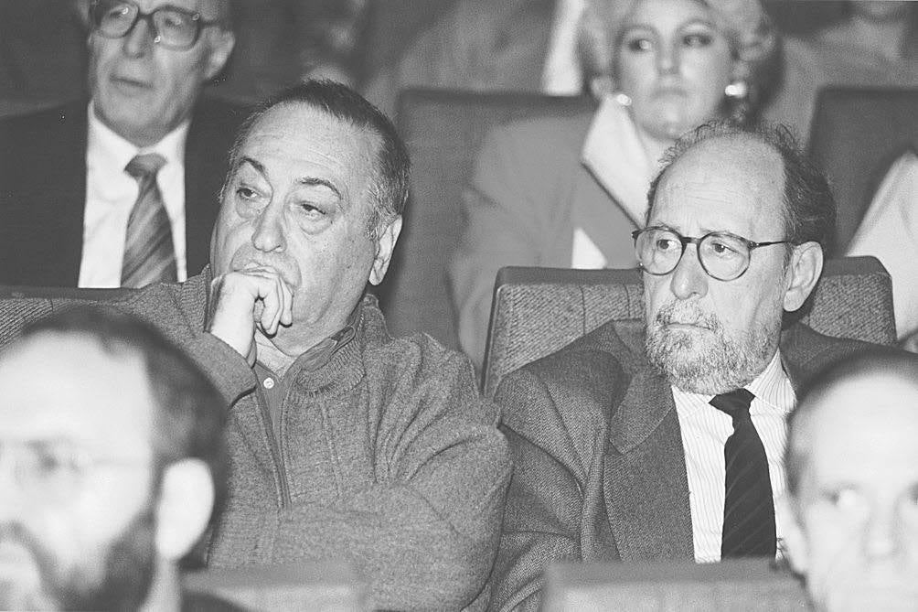 Madrid - 20/02/1997 - Nicolás Redondo y Pablo Castellano durante el multitudinario acto por la dignidad y la independencia de la justicia celebrado hoy en El Palacio de Congresos de Madrid.