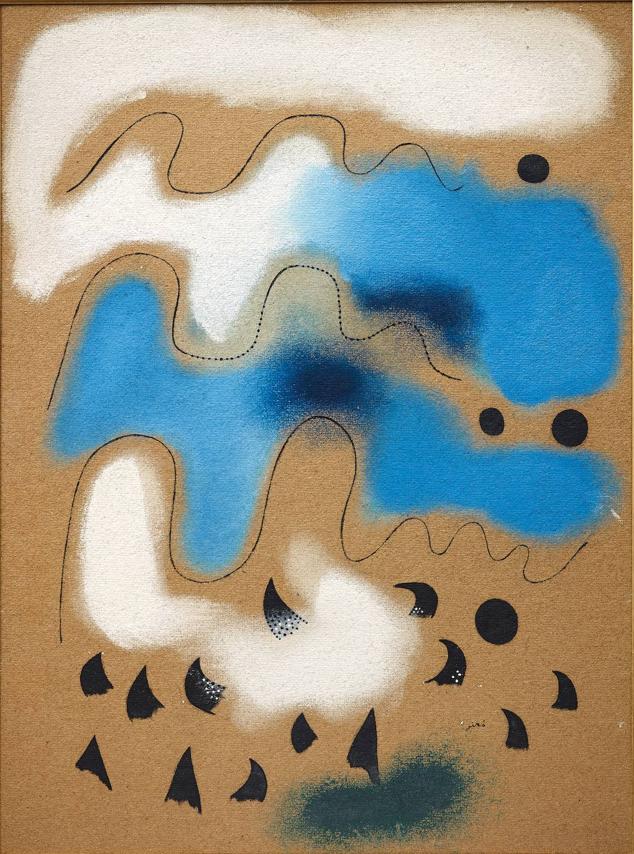 El canto de los pájaros en otoño (Le Chant des oiseaux à l'automne),1937. Óleo sobre celotex. 212 x 91 cm. 