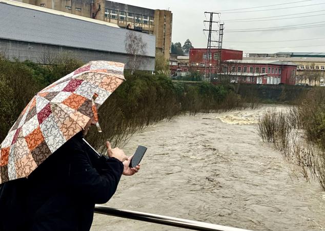 El río Nervión a su paso por Basauri ha registrado una fuerte crecida. 