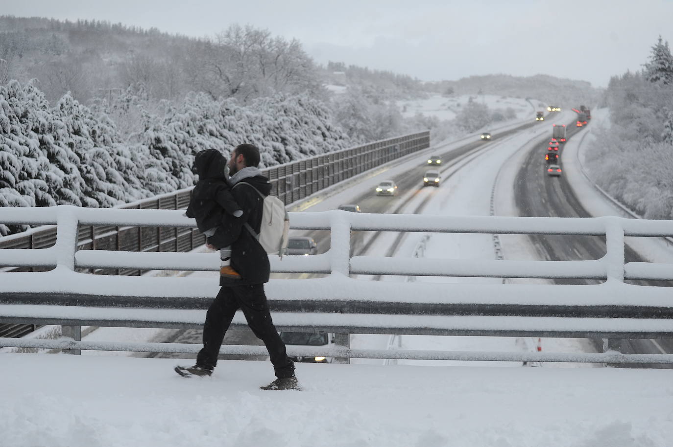 La N-622 a su paso por Murgia ha amanecido cubierta de nieve.