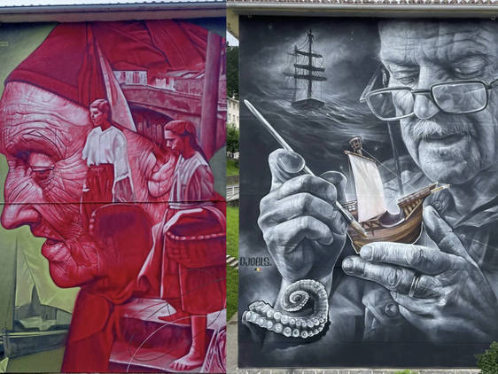 Imagen de los dos murales de Ondarroa que aspiran a ser los mejores del mundo.