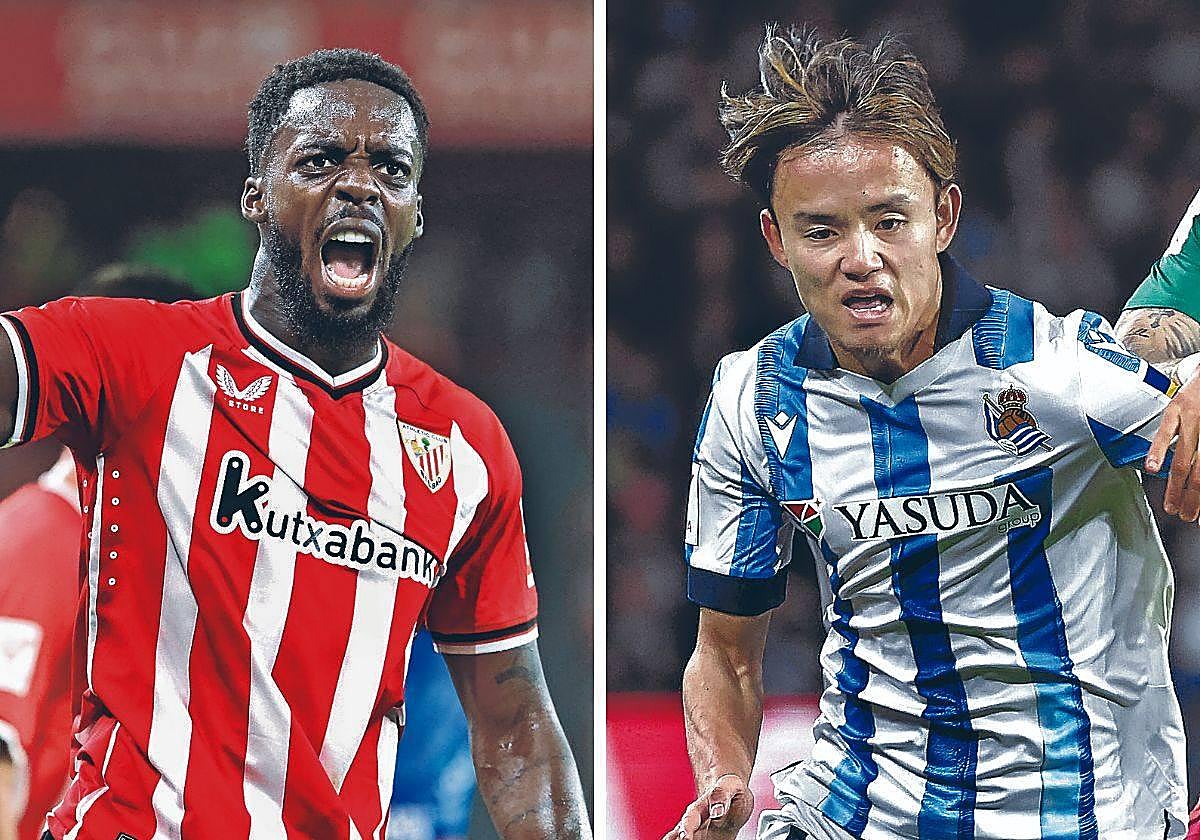 Iñaki Williams protesta con energía una decisión arbitral. Y Take Kubo, en una acción ofensiva esta temporada.