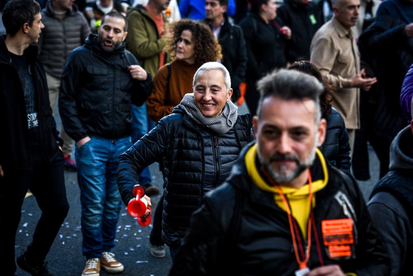 Trabajadores de Bilbobus durante la manifestación de este jueves.