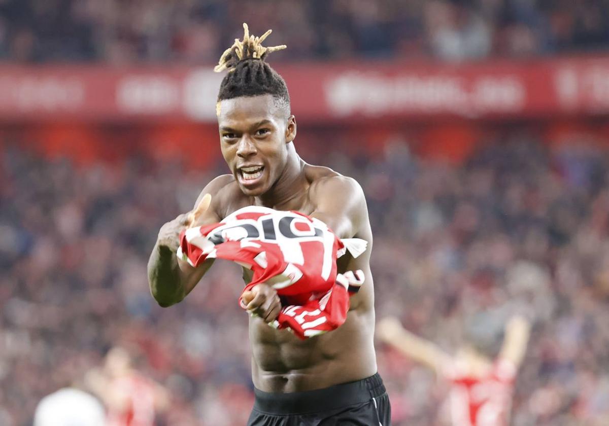 Nico Williams celebra el tanto que cerró el pase del Athletic a semifinales.