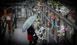 Una mujer contempla los nichos en los que están enterradas la mayoría de las víctimas en el cementerio de Ortuella.