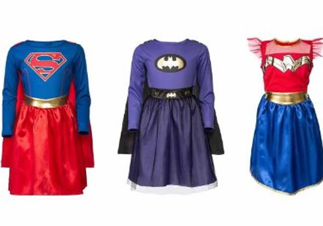 Disfraces de Supergirl, Batgirl y Wonder Woman.