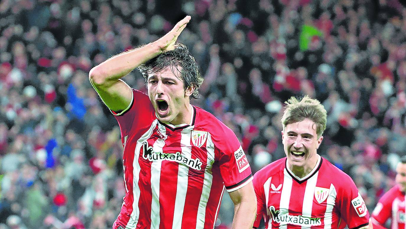 Unai Gómez celebra su gol contra el Las Palmas.