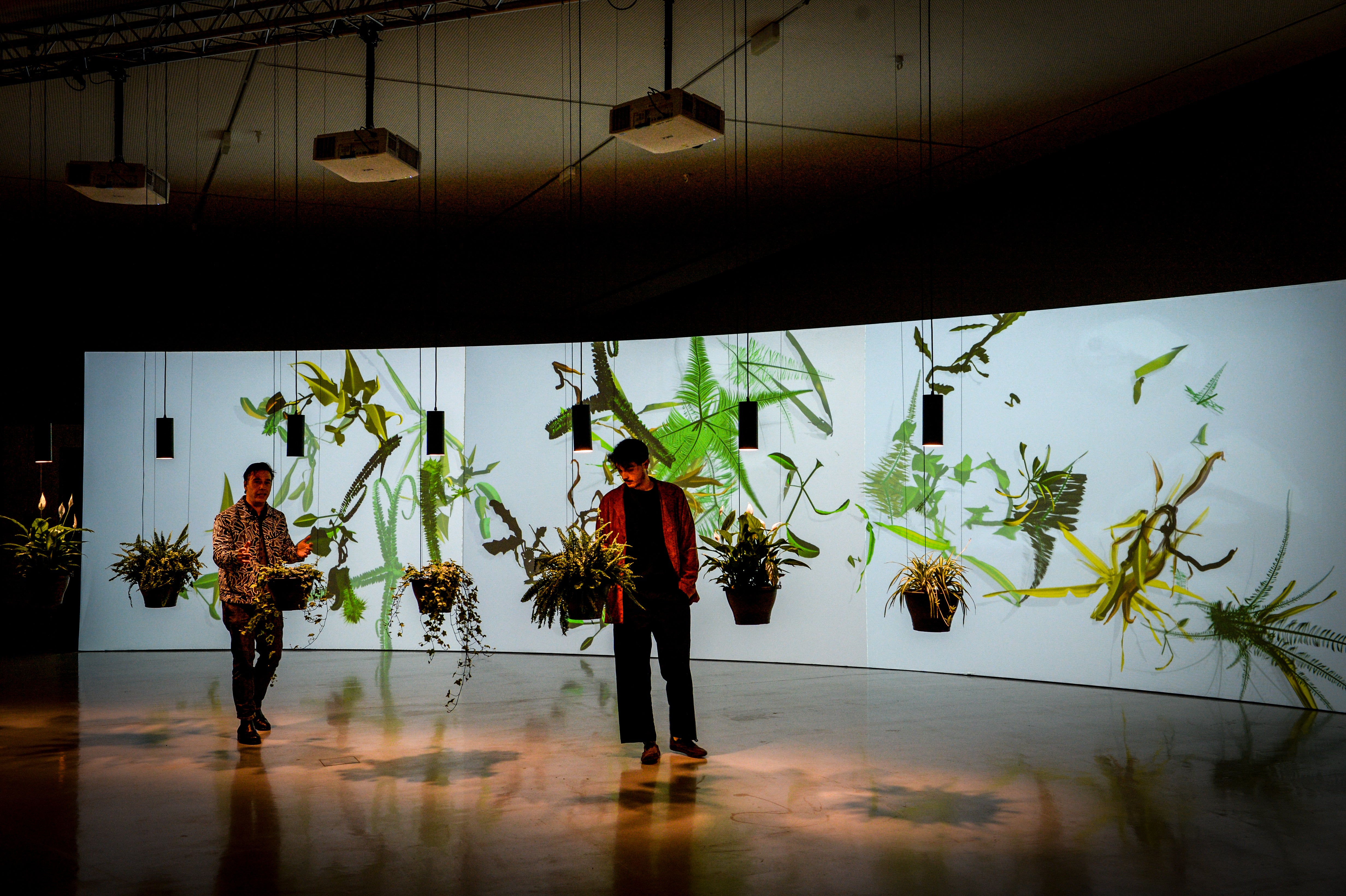 Detalle de la pieza 'Eau de Jardin' (2004), que transforma la presencia de los visitantes en señales electromagnéticas que inciden en un paisaje virtual.