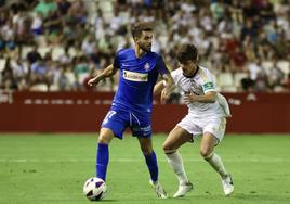 El canario Rayco, durante el choque contra el Albacete de la primera vuelta en el Carlos Belmonte.