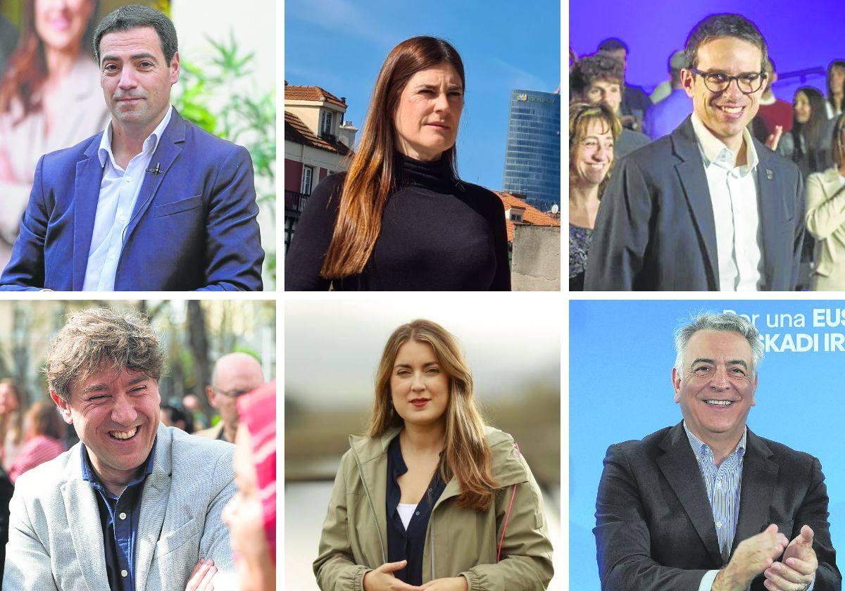 Arriba, Imanol Pradales (PNV), Miren Gorrotxategi (Podemos) y Pello Otxandiano (EH Bildu). Abao, Eneko Andueza (PSE), Alba García (Sumar) y Javier de Andrés (PP).