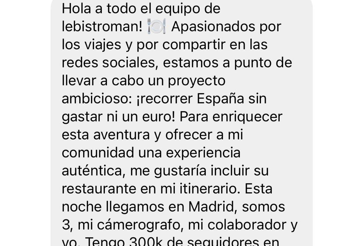 Un chef denuncia la propuesta que recibe para cenar gratis en su restaurante: «Proyecto, ser un jeta»