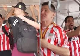Los jugadores del Athletic, desatados en el autobús del aeropuerto cantando: «¡Julen no falla, lolololo!»