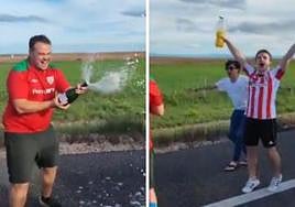 La improvisada fiesta de los aficionados del Athletic en el atasco entre Sevilla y Bilbao