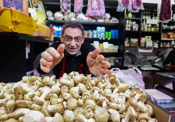 En la plaza de Abastos venden desde hace tres semanas kilos de perretxikos y caracoles.