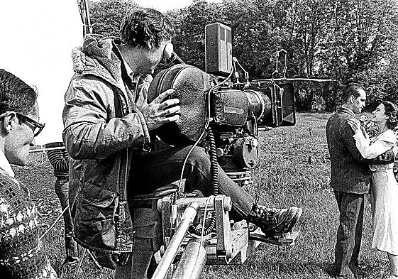 Imagen del rodaje de 'Tasio', con Patxi Bisquert y Amaia Lasa como protagonistas.