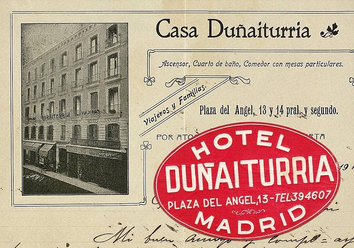 Etiqueta y factura del Hotel Duñaiturria, 1911 (Biblioteca Virtual de Madrid).
