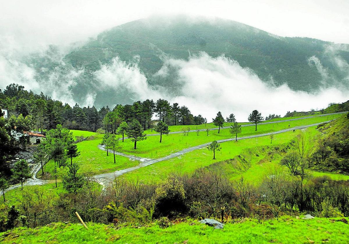 Un sudario de niebla. Vista panorámica del Alén, en Sopuerta, donde se estudia desplegar un parque eólico.