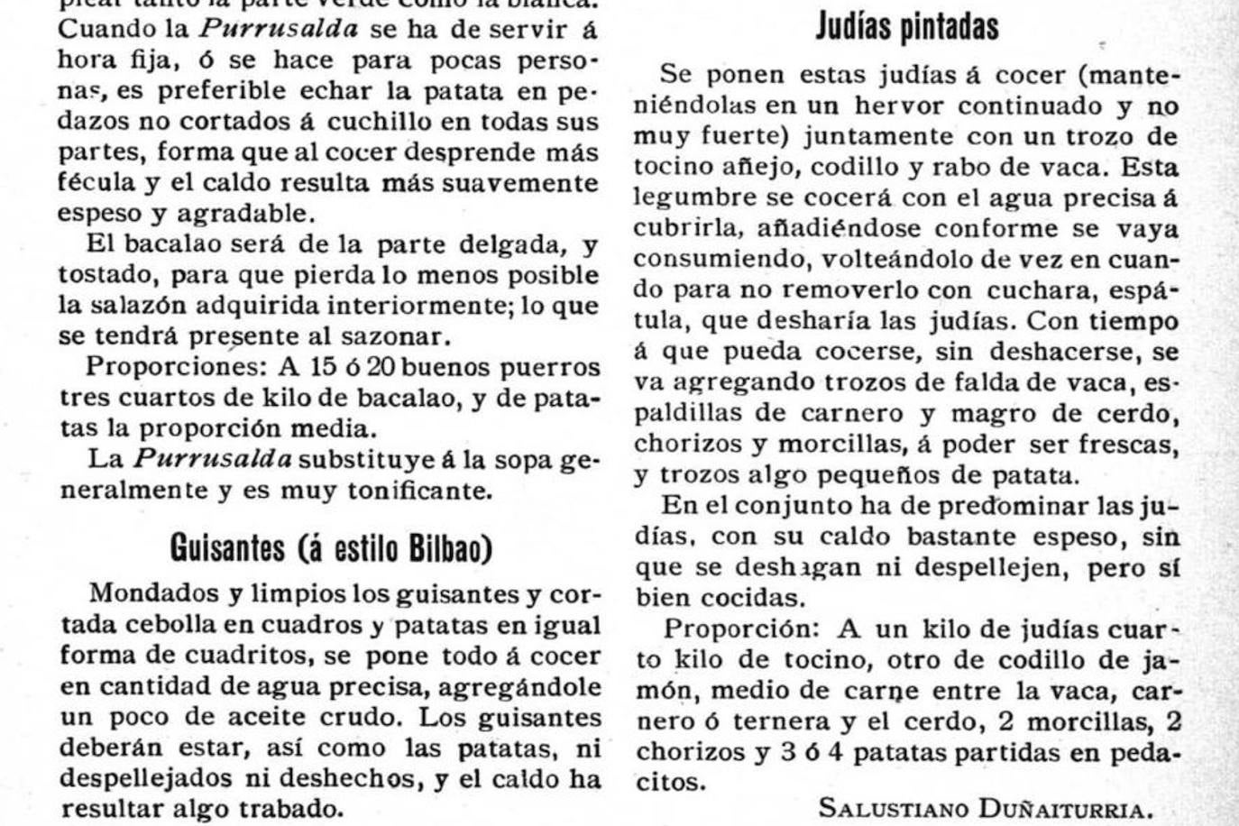 recetas Salustiano Duñaiturria - revista El Gorro Blanco 1 noviembre 1914