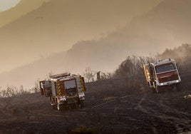 Camiones de bomberos durante el incendio de Zambrana en agosto de 2022.