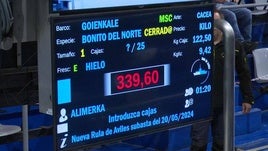 El precio de la primera tina de bonito del norte subastado en Avilés ha superado los 339 euros.